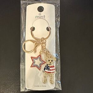 Mint Gold Teddy Keychain/Bag Charm with Red, White & Blue Star Charm